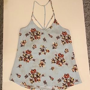 light blue tank top, floral pattern